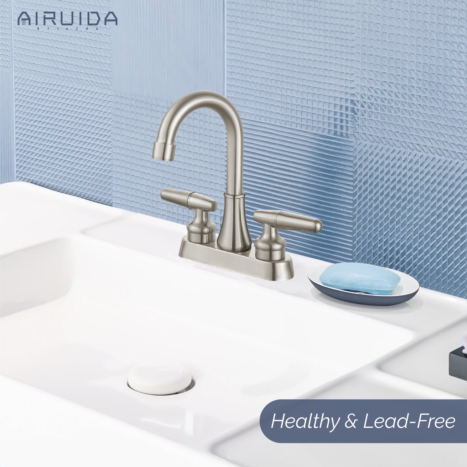 Airuida Bathroom Faucet 4 inch Centerset Two Handle Bathroom Sink Faucet 360°Swivel Spout Bathroom Faucet with Supply Hoses and Pop Up Drain Deck Mount