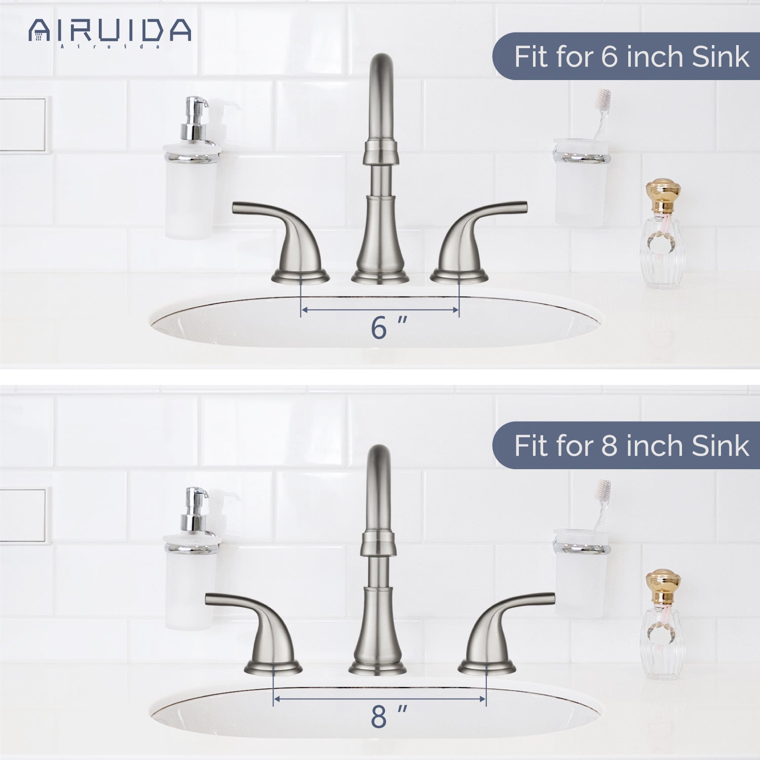 Airuida 8 Inch Widespread Bathroom Sink Faucet 2 Handles 3 Holes 360 Degree Swivel Spout Stainless Steel Lavatory Vanity Faucets Bathroom Faucets