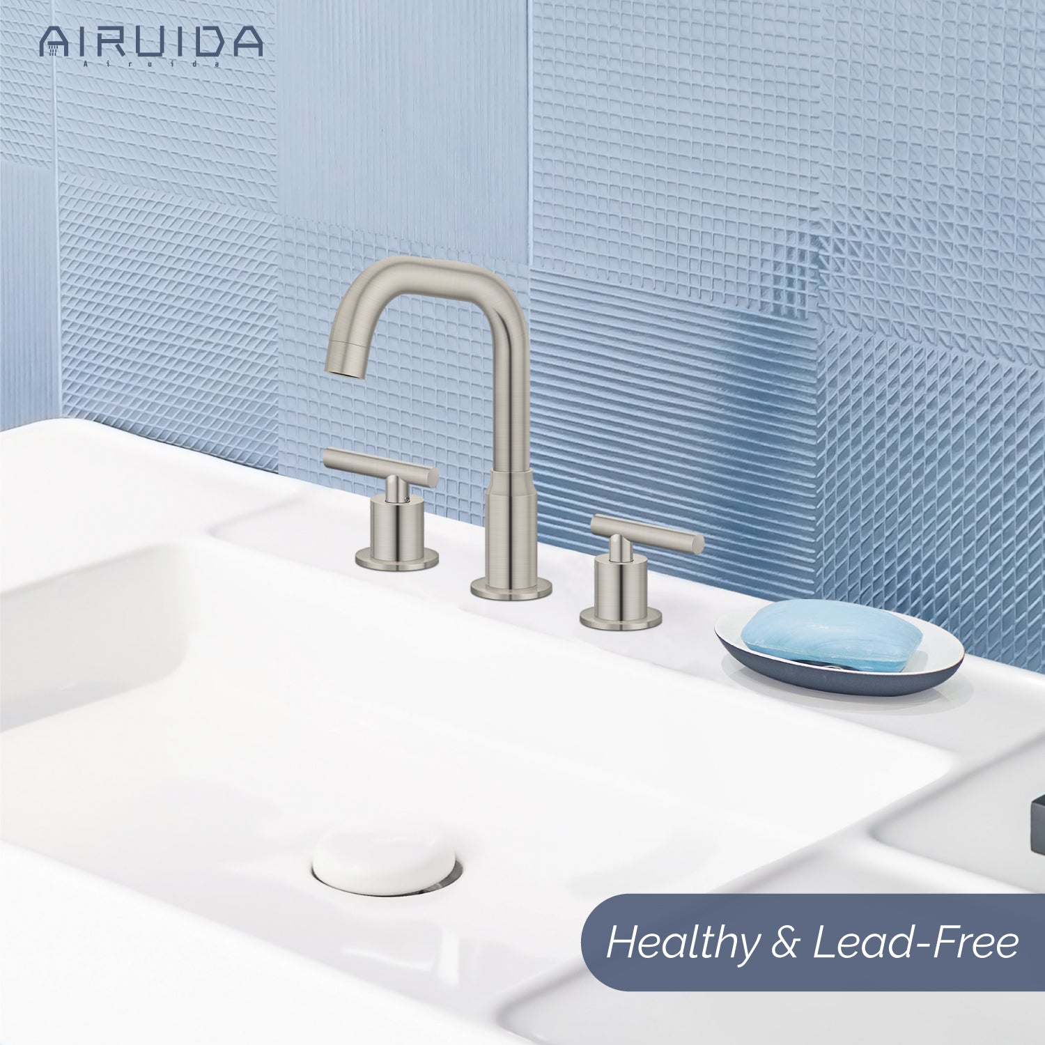 Airuida 8 Inch Widespread Bathroom Sink Faucet 2 Handles 3 Holes 360 Degree Swivel Spout Stainless Steel Lavatory Vanity Faucets Bathroom Faucets