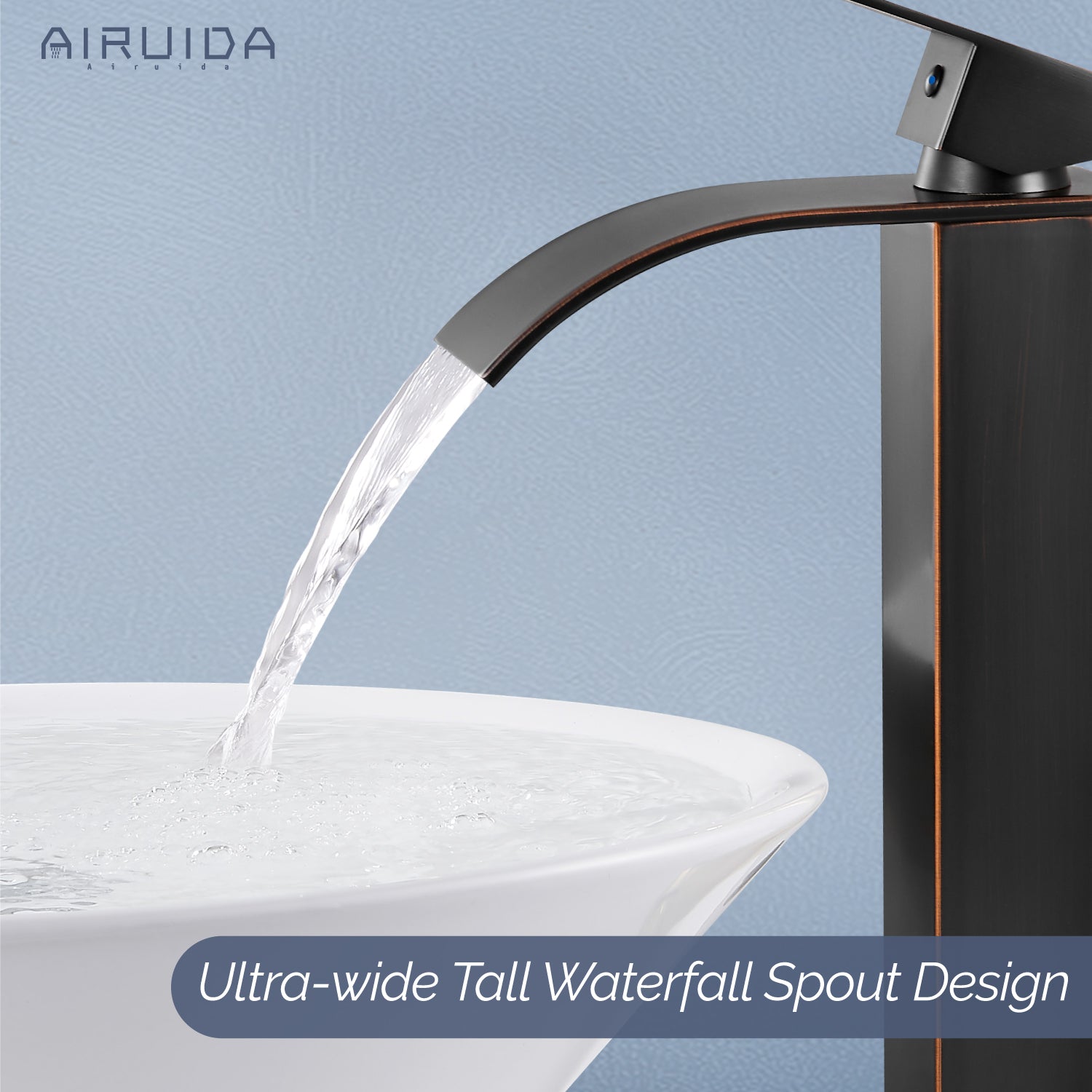 Airuida Vessel Sink Faucet Tall Waterfall Bathroom Faucet, Single Handle One Hole Mixer Bowl Tap with Large Rectangular Spout, Bar Sink Faucet Lavatory Vanity