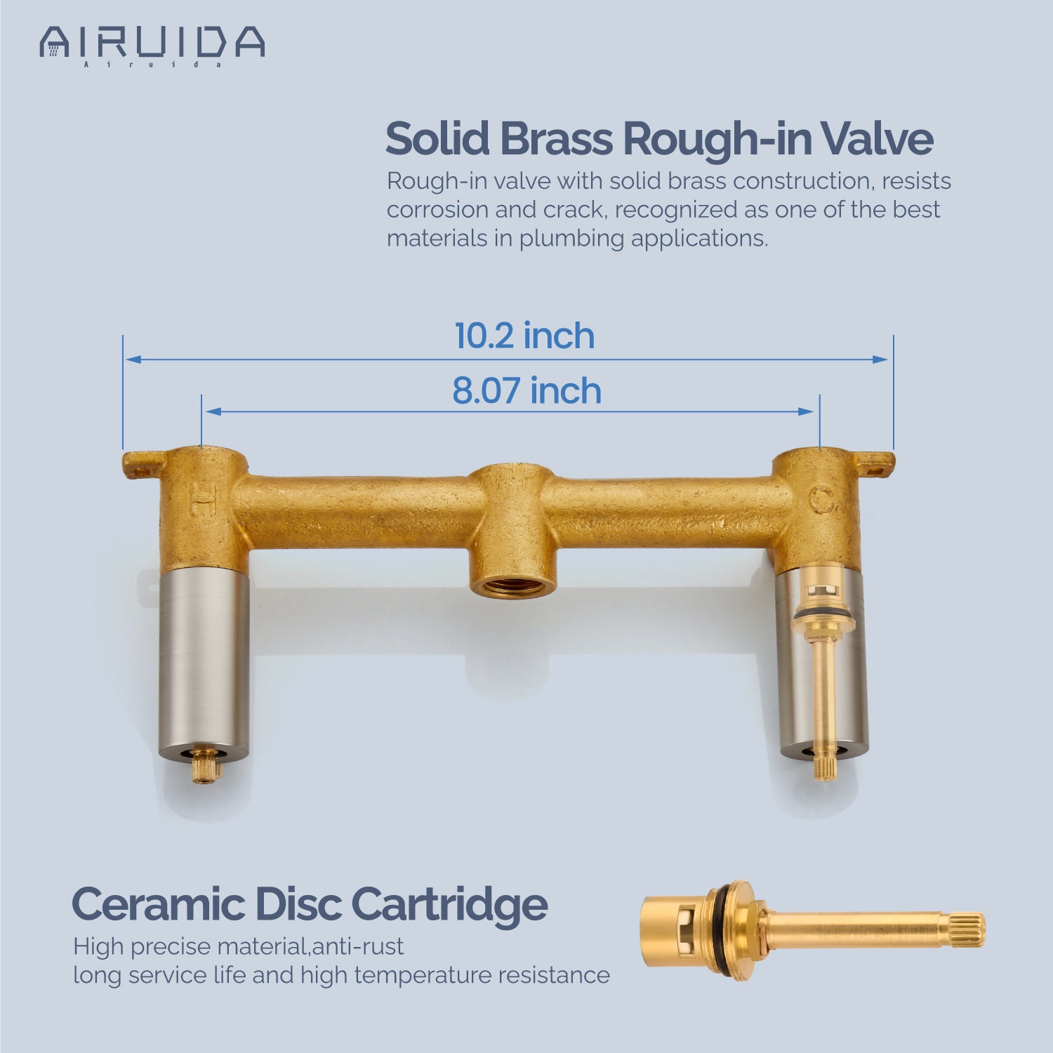 Airuida Wall Mounted Tub Faucet, Wall Mount Tub Filler,Wall Mount Bathtub Faucet with High Flow Two Cross Solid Brass Handles, Long Spout Reach with Rough-in Valve Included