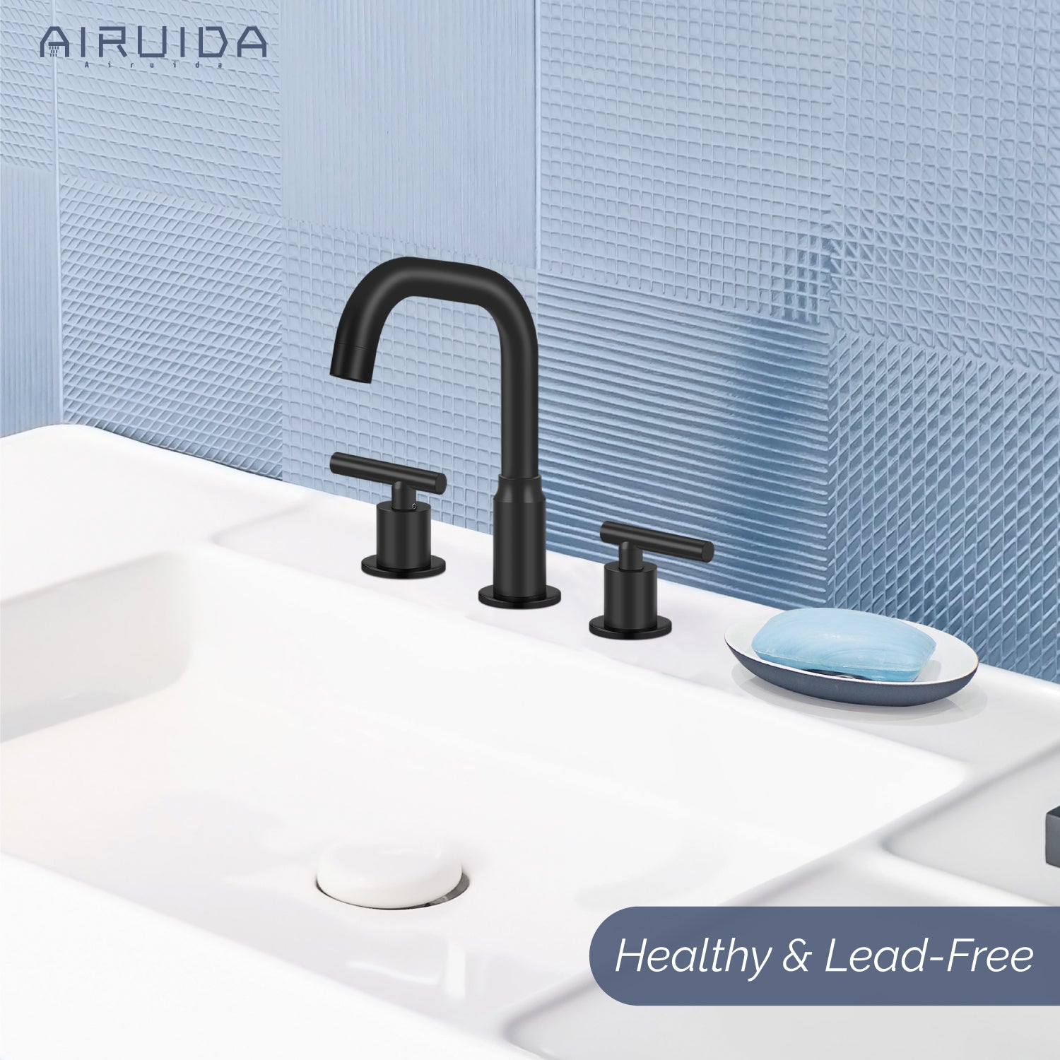 Airuida 8 Inch Widespread Bathroom Sink Faucet 2 Handles 3 Holes 360 Degree Swivel Spout Stainless Steel Lavatory Vanity Faucets Bathroom Faucets