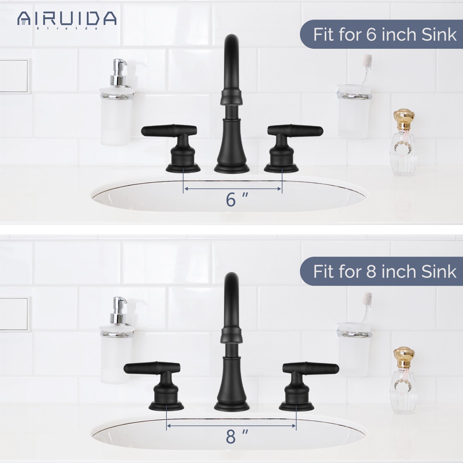 Airuida 8 Inch Widespread Bathroom Sink Faucet 2 Handles 3 Holes 360 Degree Swivel Spout Stainless Steel Lavatory Vanity Faucets Bathroom Faucets