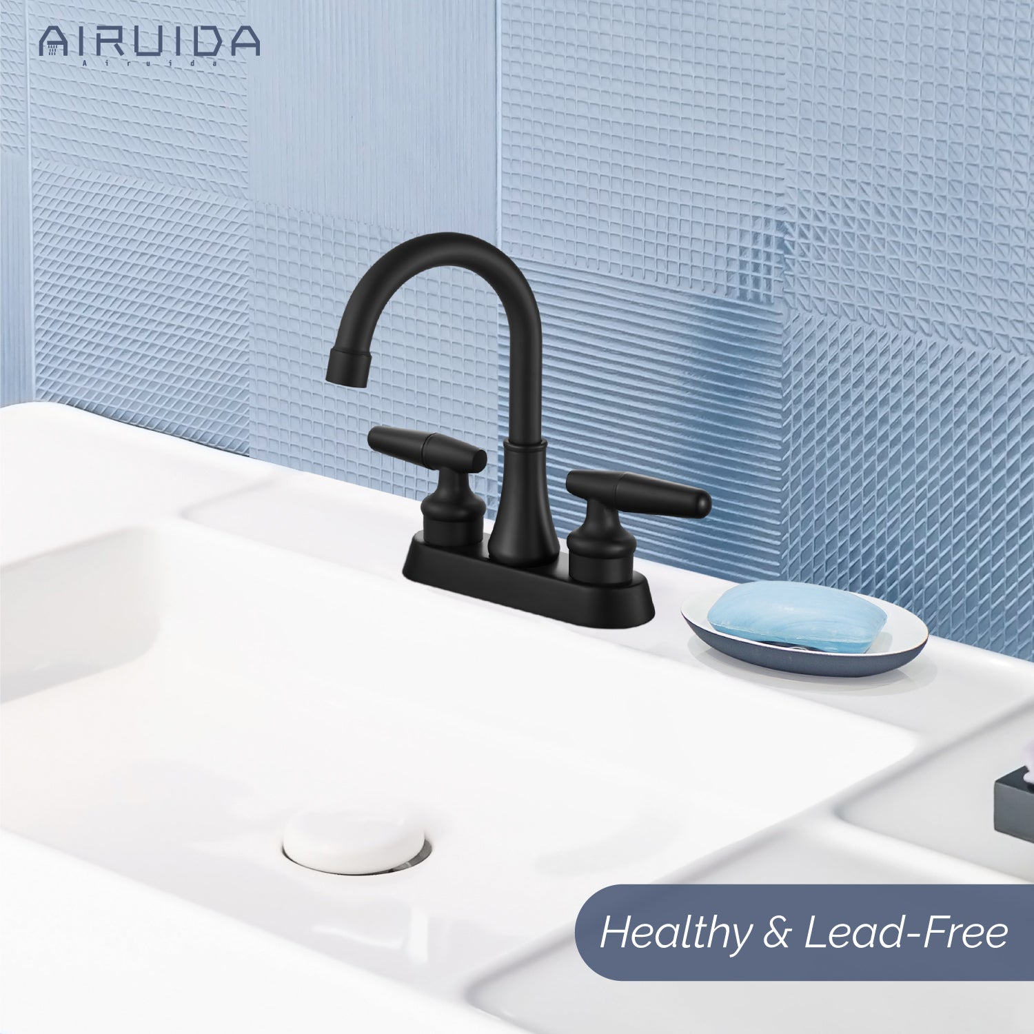 Airuida Bathroom Faucet 4 inch Centerset Two Handle Bathroom Sink Faucet 360°Swivel Spout Bathroom Faucet with Supply Hoses and Pop Up Drain Deck Mount