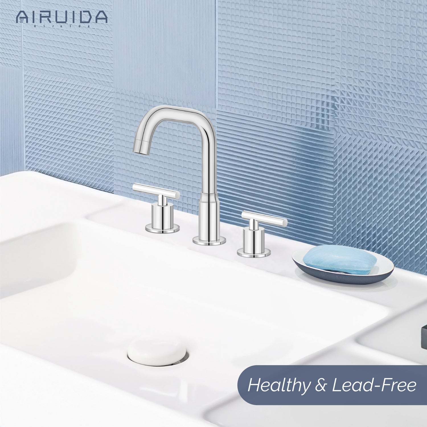 Airuida 8 Inch Widespread Bathroom Sink Faucet 2 Handles 3 Holes 360 Degree Swivel Spout Stainless Steel Lavatory Vanity Faucets Bathroom Faucets