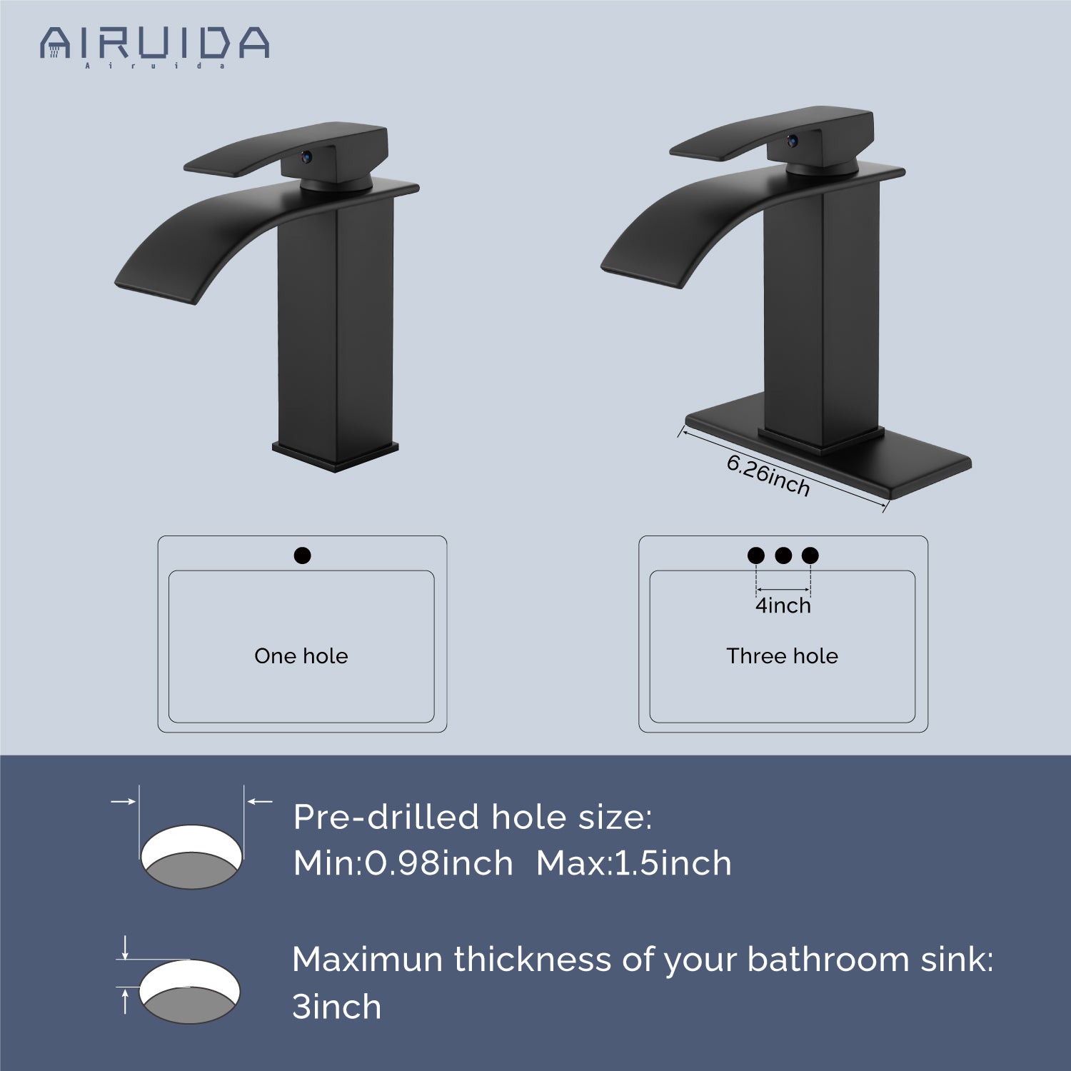 Airuida Waterfall Spout Bathroom Faucet, Single Handle Single Hole Bathroom Sink Faucet-Deck Mount with Deck Plate, Rv Lavatory Vanity Faucet