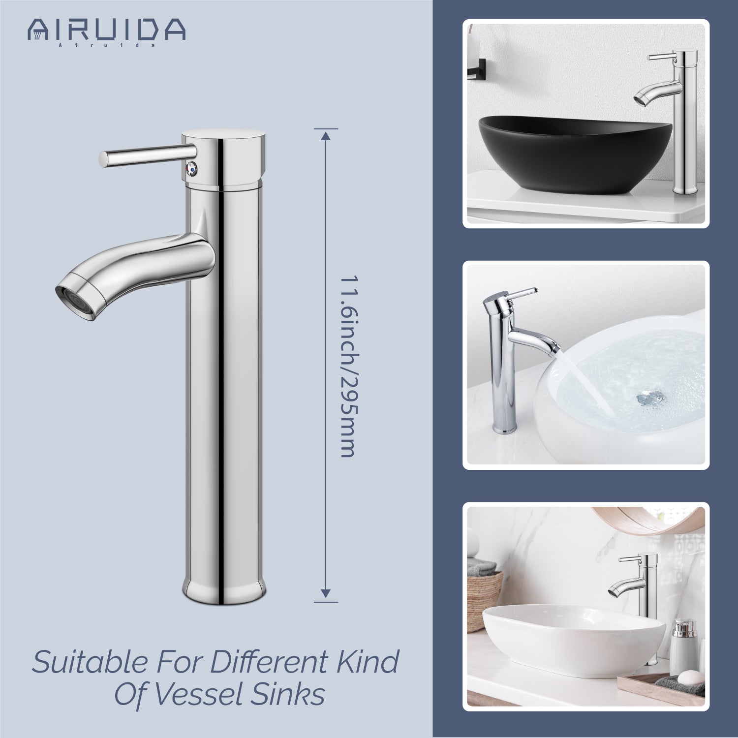 Airuida Vessel Bowl Sink Faucet Bathroom Single Handle Single Hole Deck Mount Stainless Steel Tall Bathroom Faucet with Pop Up Drain Sink Faucet Lavatory Vanity