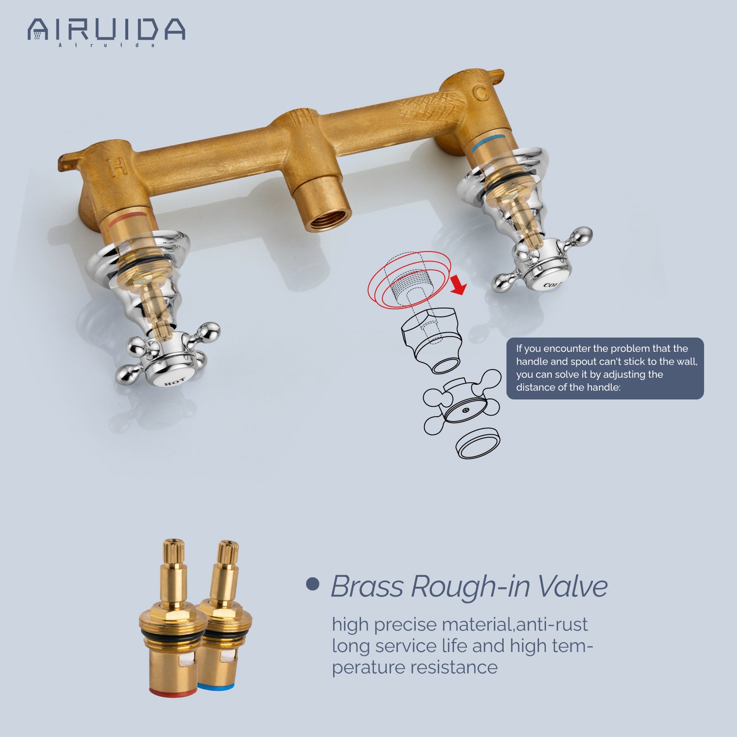 Airuida Wall Mount Faucet, Widespread Wall Mount Bathroom Sink Faucet, 360 Swivel Spout 2 Cross Knobs Handles 3 Holes Lavatory Basin Sink Mixing Faucet with Rough in Valve