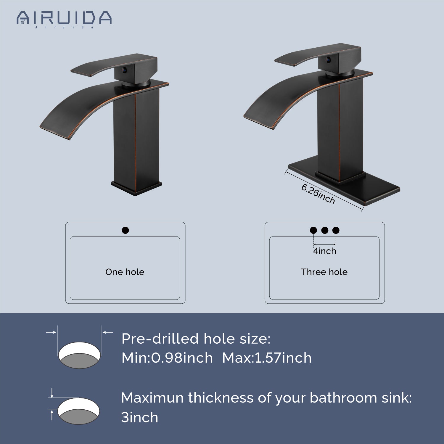 Airuida Waterfall Spout Bathroom Faucet, Single Handle Single Hole Bathroom Sink Faucet-Deck Mount with Deck Plate, Rv Lavatory Vanity Faucet