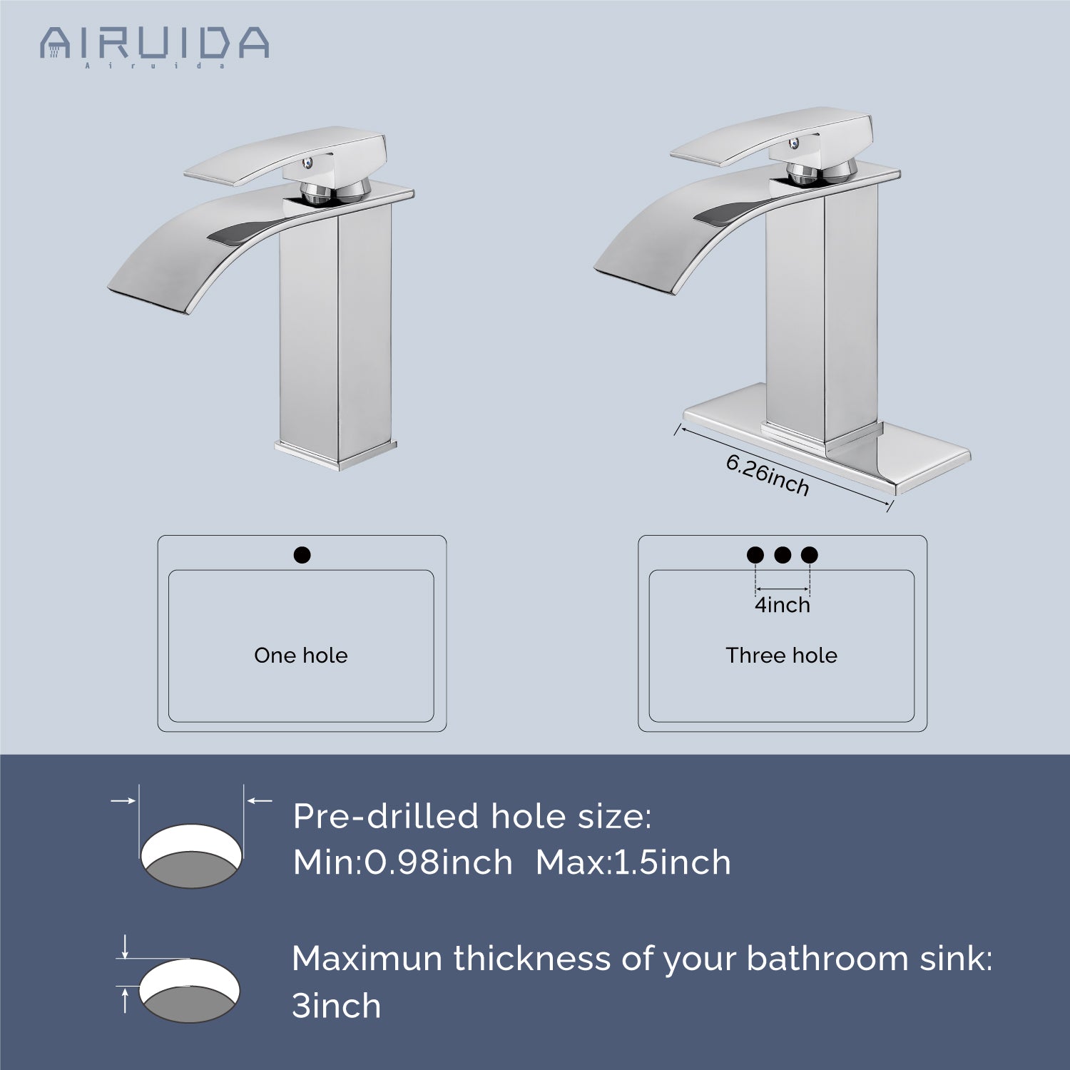 Airuida Waterfall Spout Bathroom Faucet, Single Handle Single Hole Bathroom Sink Faucet-Deck Mount with Deck Plate, Rv Lavatory Vanity Faucet