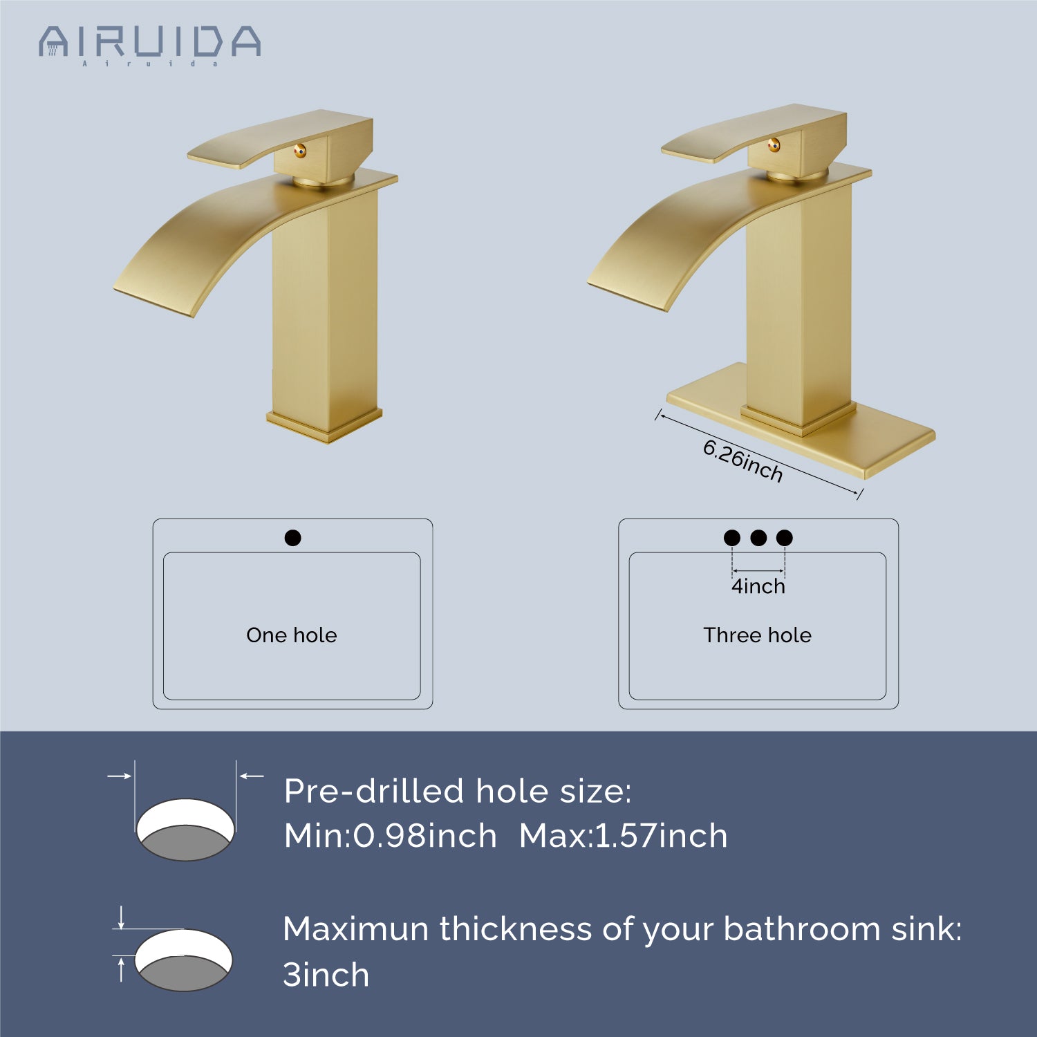 Airuida Waterfall Spout Bathroom Faucet, Single Handle Single Hole Bathroom Sink Faucet-Deck Mount with Deck Plate, Rv Lavatory Vanity Faucet