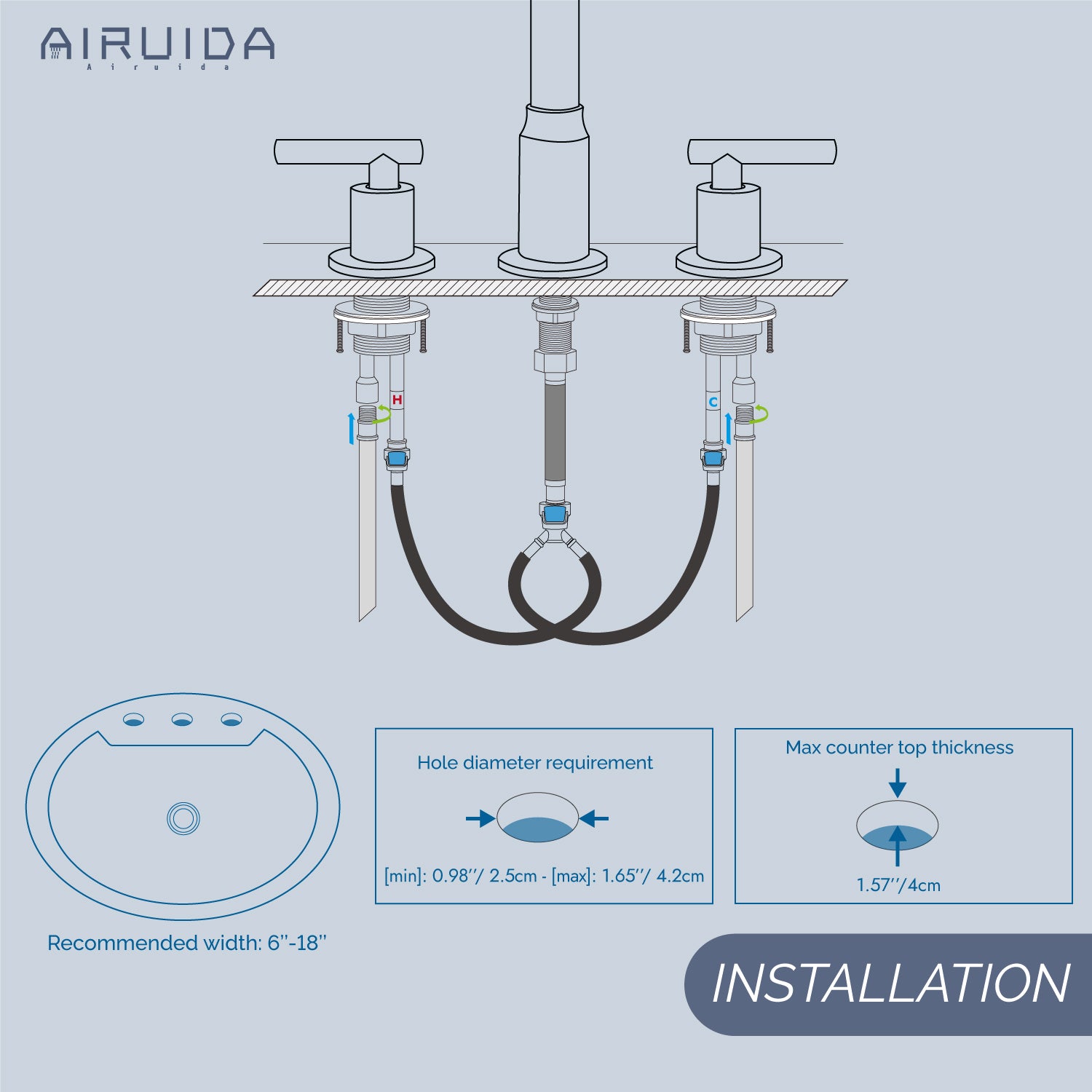 Airuida 8 Inch Widespread Bathroom Sink Faucet 2 Handles 3 Holes 360 Degree Swivel Spout Stainless Steel Lavatory Vanity Faucets Bathroom Faucets