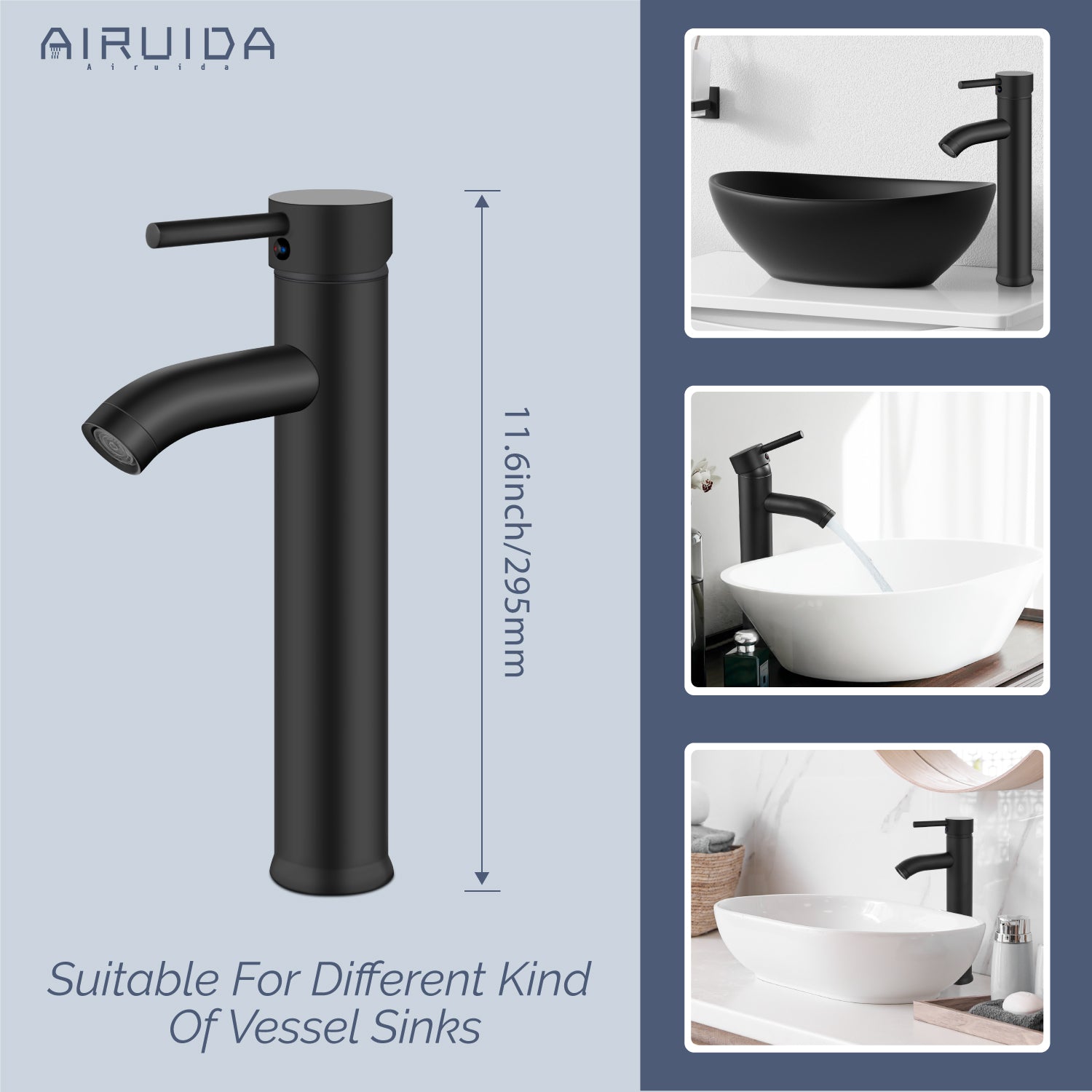 Airuida Vessel Bowl Sink Faucet Bathroom Single Handle Single Hole Deck Mount Stainless Steel Tall Bathroom Faucet with Pop Up Drain Sink Faucet Lavatory Vanity