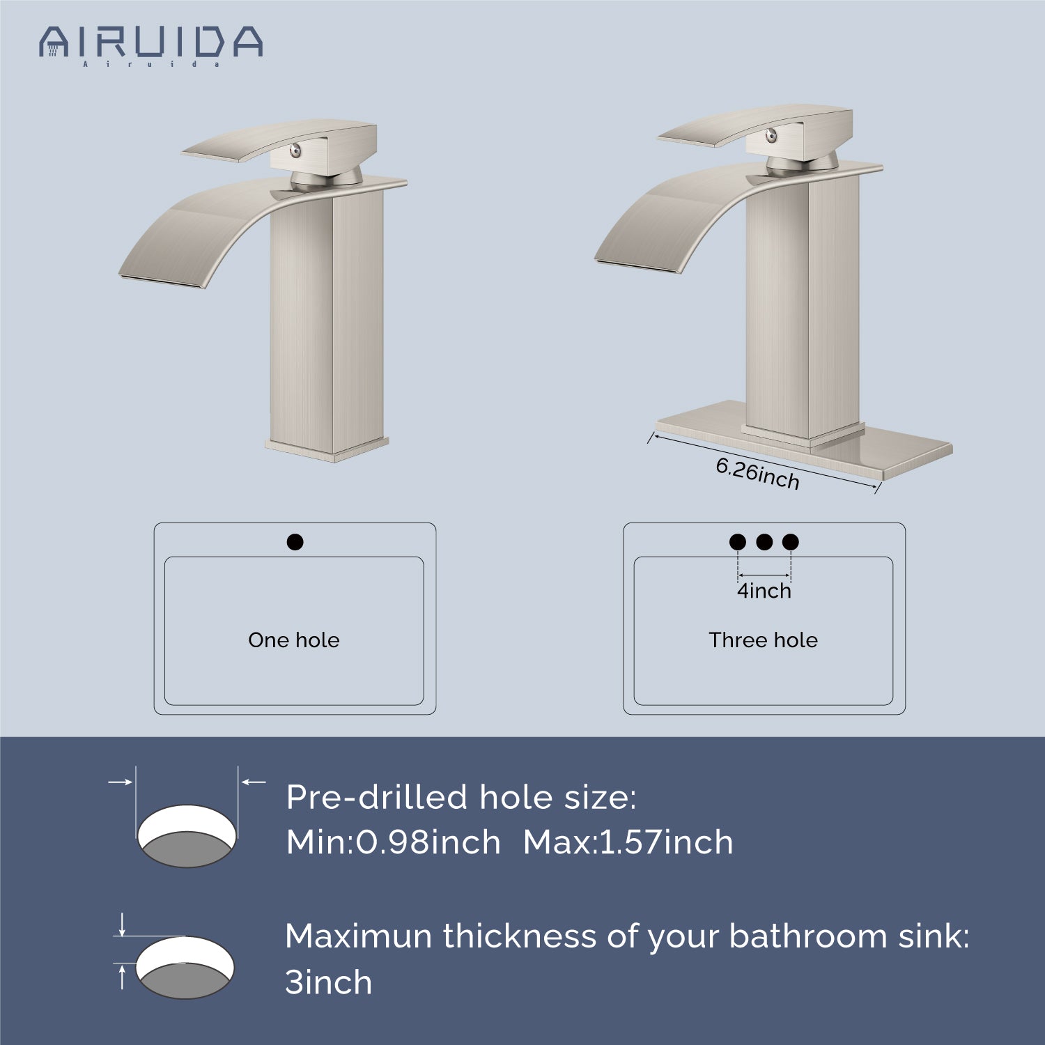 Airuida Waterfall Spout Bathroom Faucet, Single Handle Single Hole Bathroom Sink Faucet-Deck Mount with Deck Plate, Rv Lavatory Vanity Faucet