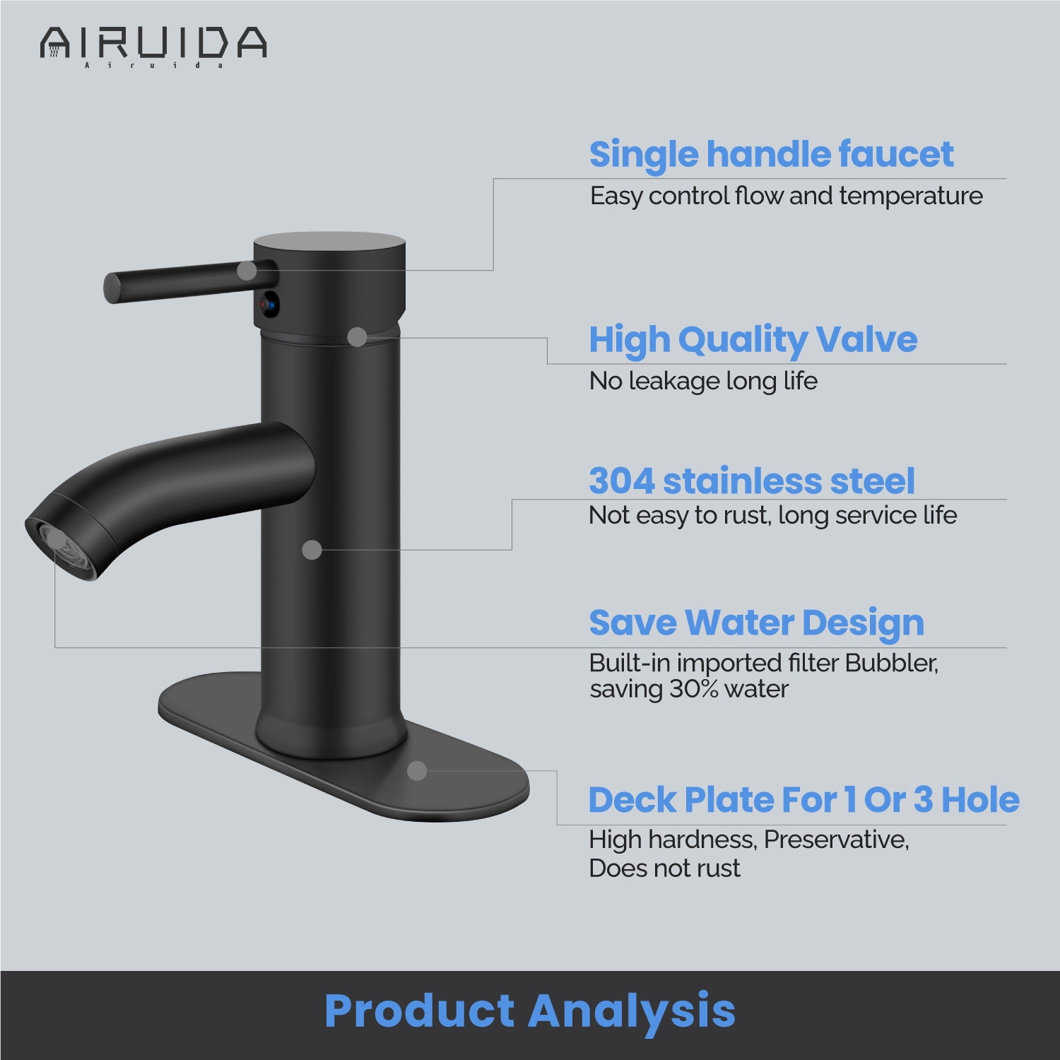 Airuida Short Bathroom Bowl Vessel Sink Faucet Bathroom Stainless Steel Mixer Tap Single Handle Single Hole Deck Mount with Circular Spout Bowl Vanity Faucets