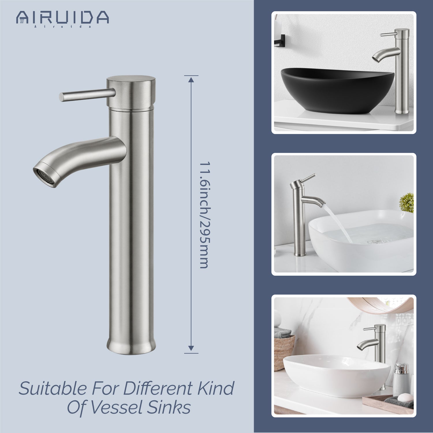 Airuida Vessel Bowl Sink Faucet Bathroom Single Handle Single Hole Deck Mount Stainless Steel Tall Bathroom Faucet with Pop Up Drain Sink Faucet Lavatory Vanity