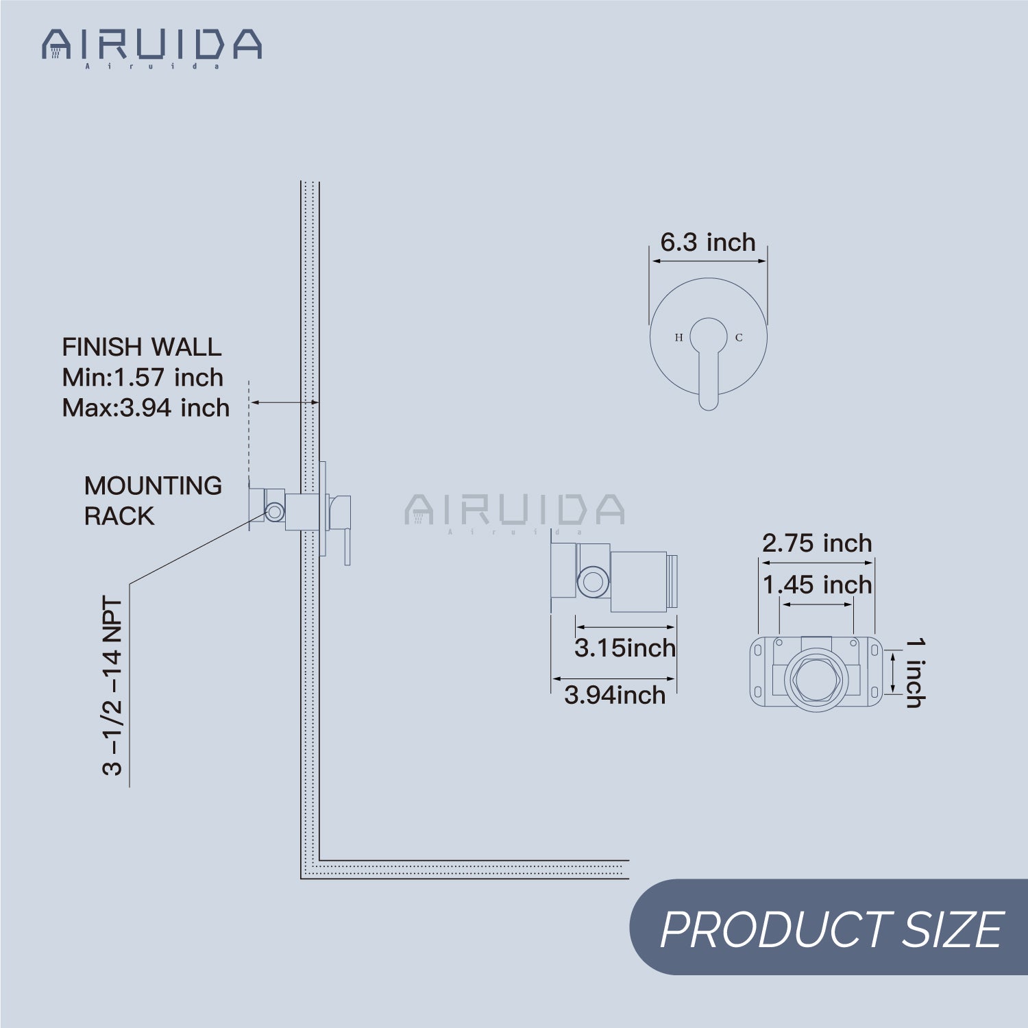 Airuida Single-Function Shower Handle Valve Trim Kit Shower Valves Wall Mount Brass Faucet Shower Rough-In Valve Bathroom Trim Kit Single Handle Tub Shower Valve Mixer