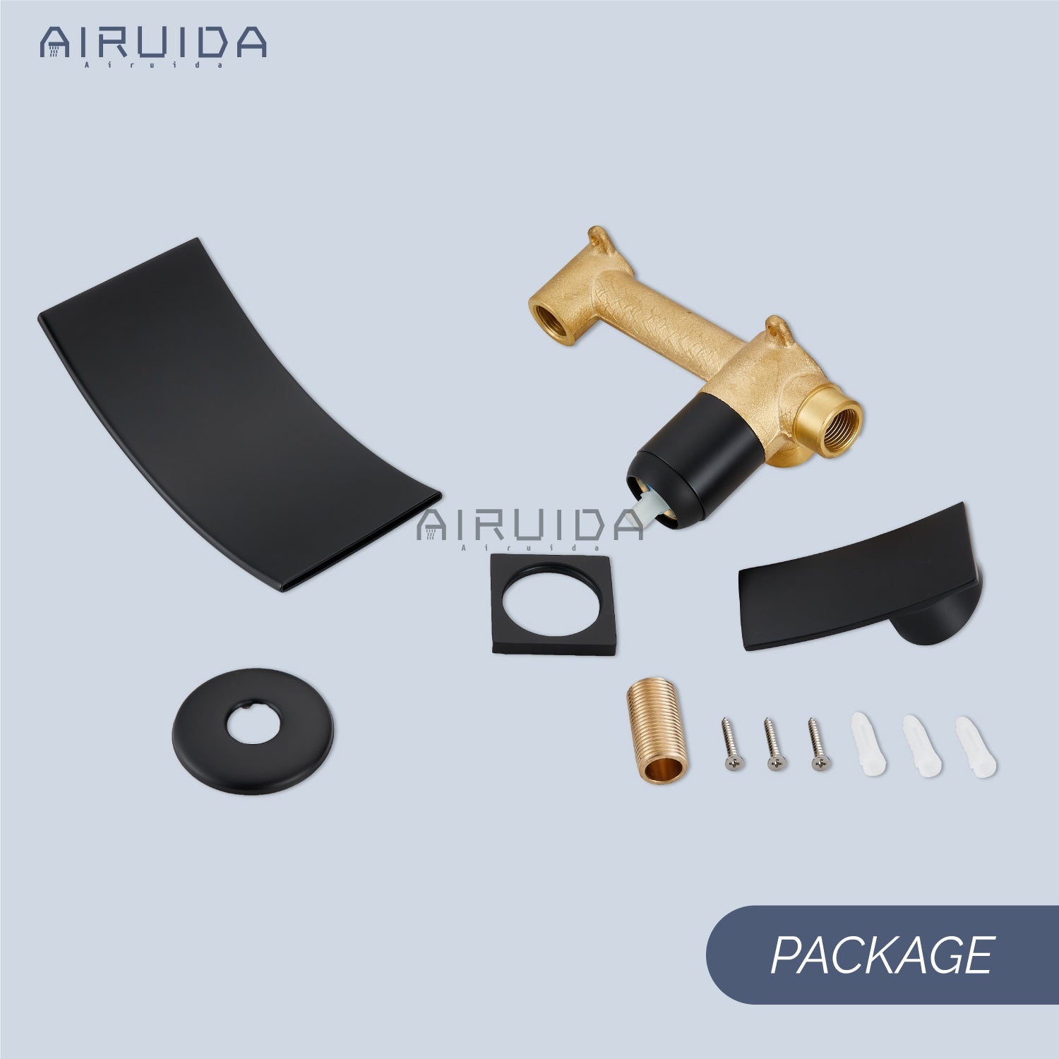 Airuida Wall Mount Wall Mount Bathtub Faucet, Tub Filler with Waterfall Tub Spout, Single Handle Bathroom Mixer Tap Brass Rough-in Valve Included