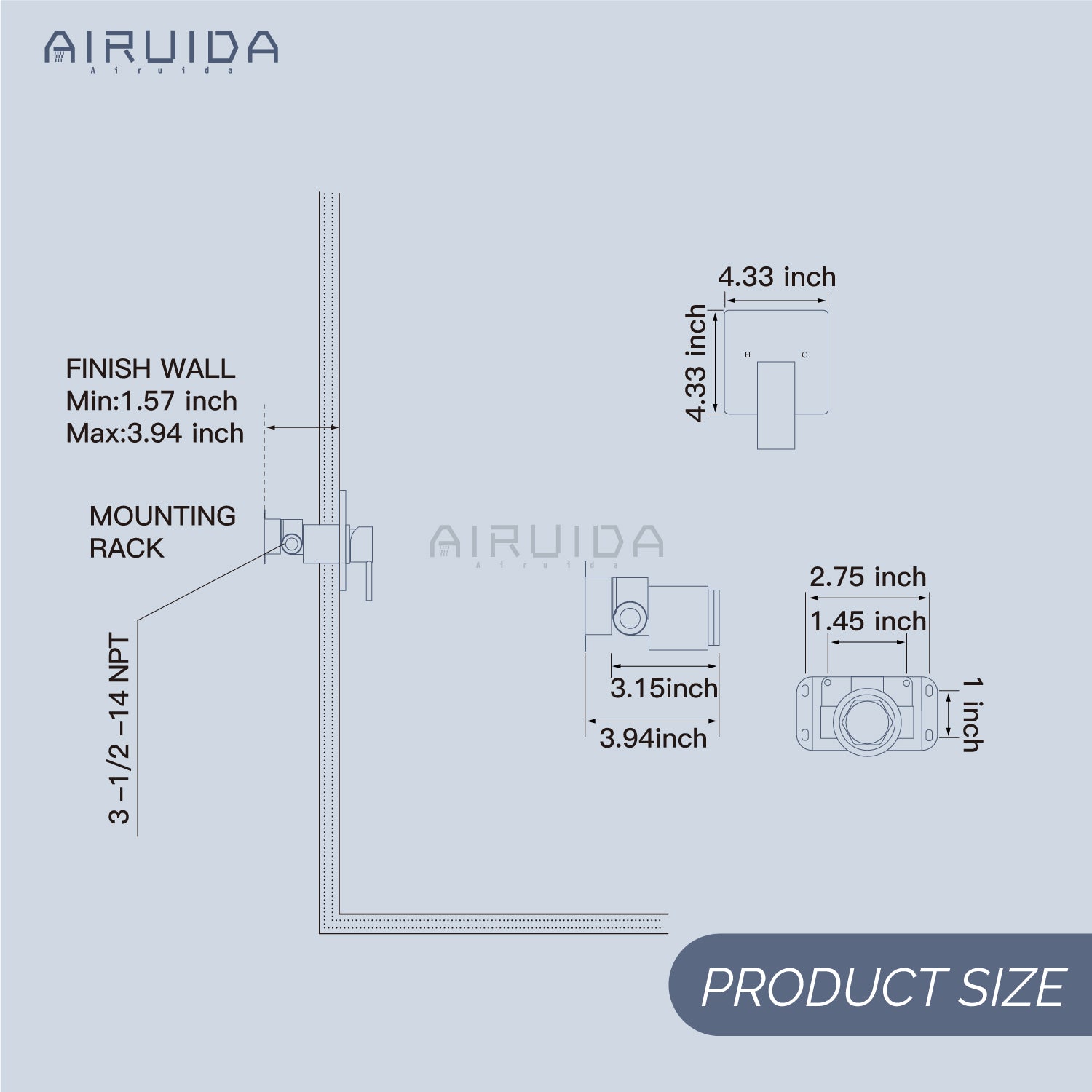 Airuida Single-Function Shower Handle Valve Trim Kit Shower Valves Wall Mount Brass Faucet Shower Rough-In Valve Bathroom Trim Kit Single Handle Tub Shower Valve Mixer