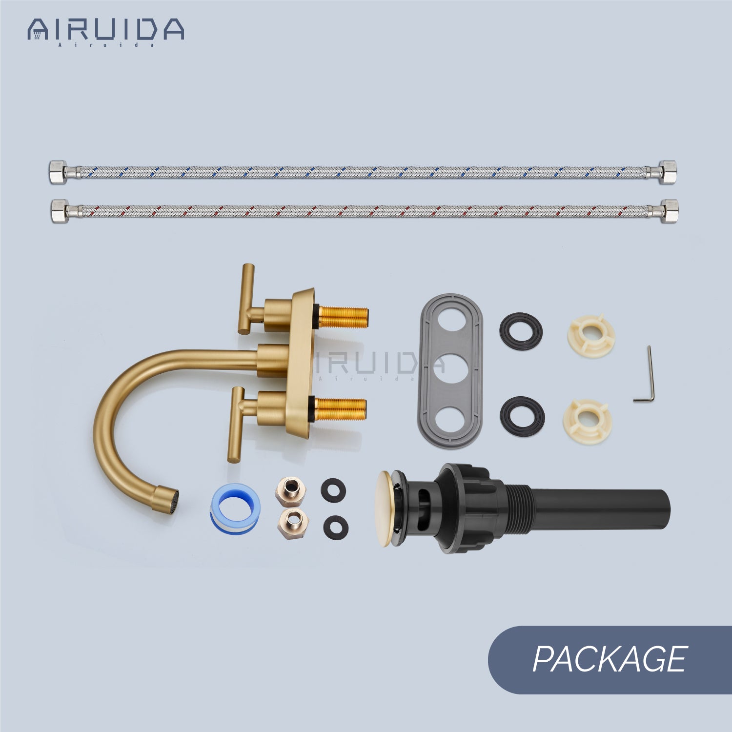 Airuida Bathroom Faucet 4 inch Centerset Two Handle Bathroom Sink Faucet 360°Swivel Spout Bathroom Faucet with Supply Hoses and Pop Up Drain Deck Mount