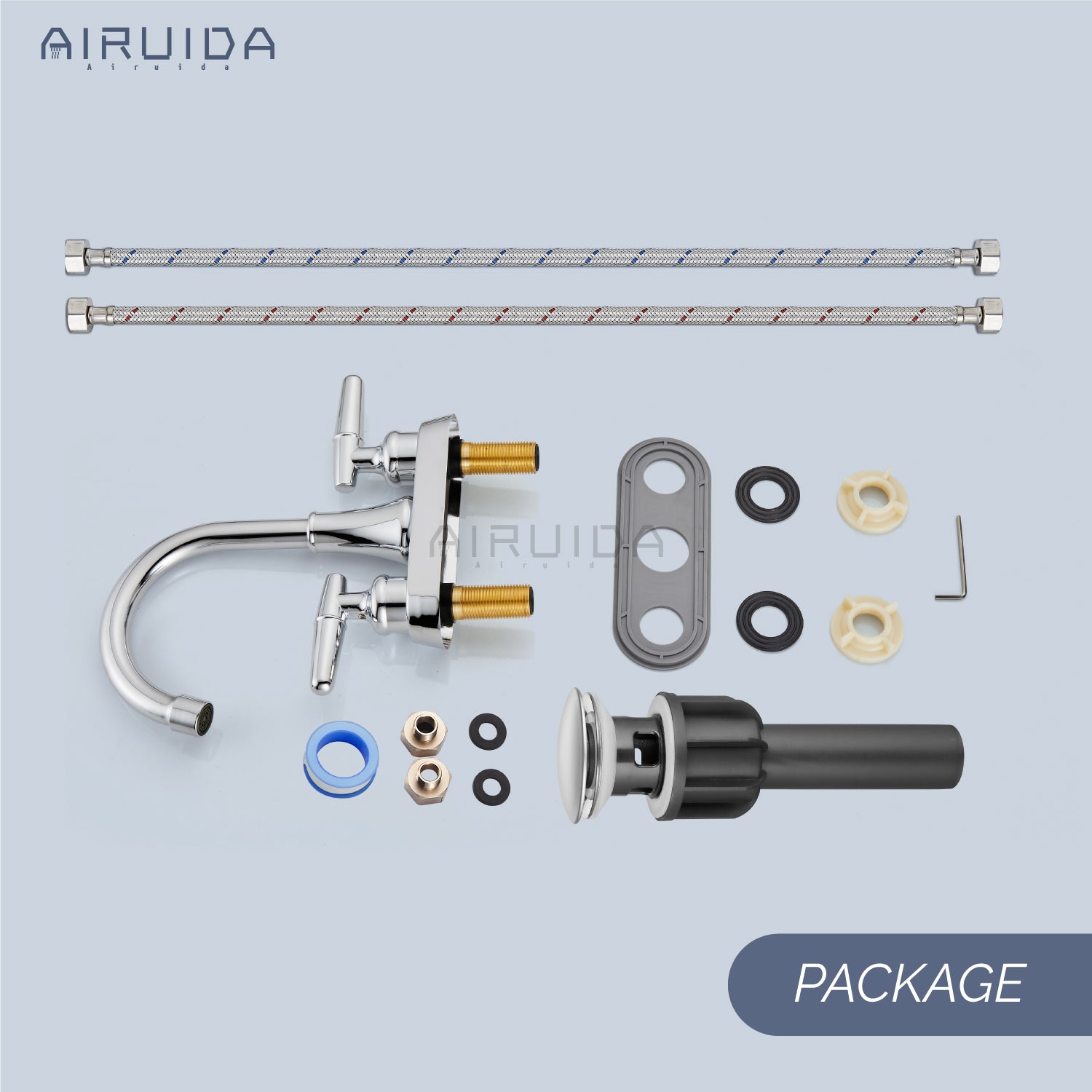 Airuida Bathroom Faucet 4 inch Centerset Two Handle Bathroom Sink Faucet 360°Swivel Spout Bathroom Faucet with Supply Hoses and Pop Up Drain Deck Mount