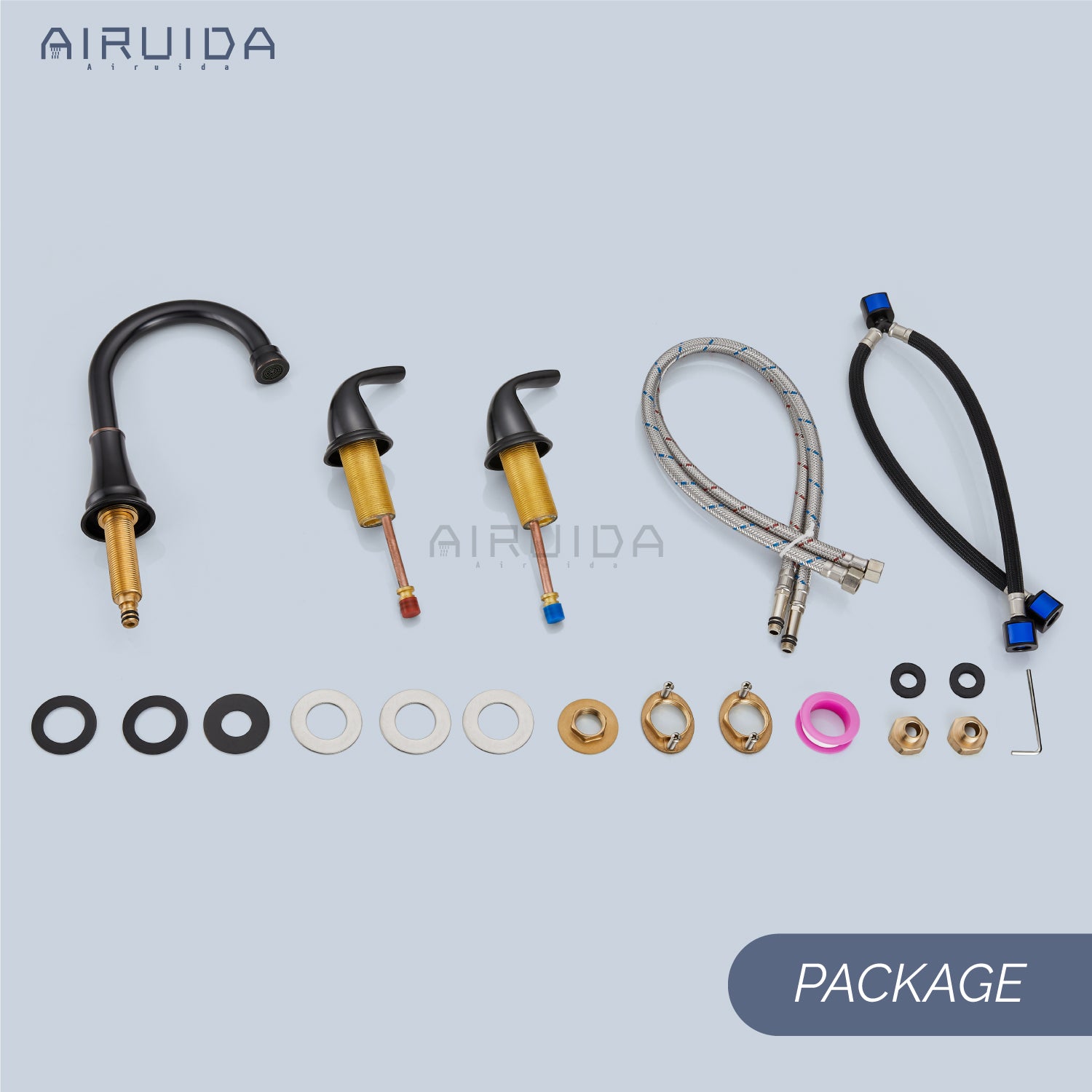Airuida 8 Inch Widespread Bathroom Sink Faucet 2 Handles 3 Holes 360 Degree Swivel Spout Stainless Steel Lavatory Vanity Faucets Bathroom Faucets