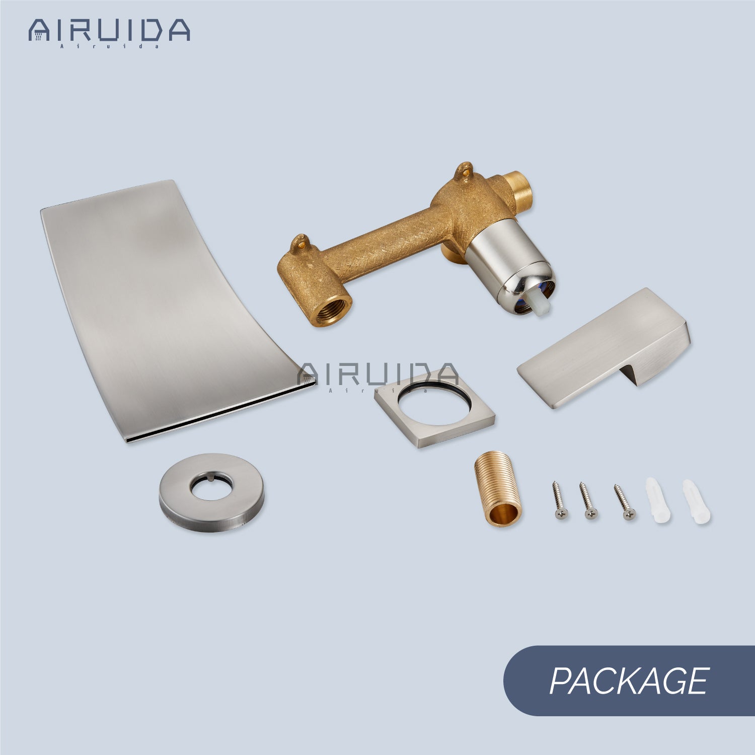 Airuida Wall Mount Wall Mount Bathtub Faucet, Tub Filler with Waterfall Tub Spout, Single Handle Bathroom Mixer Tap Brass Rough-in Valve Included