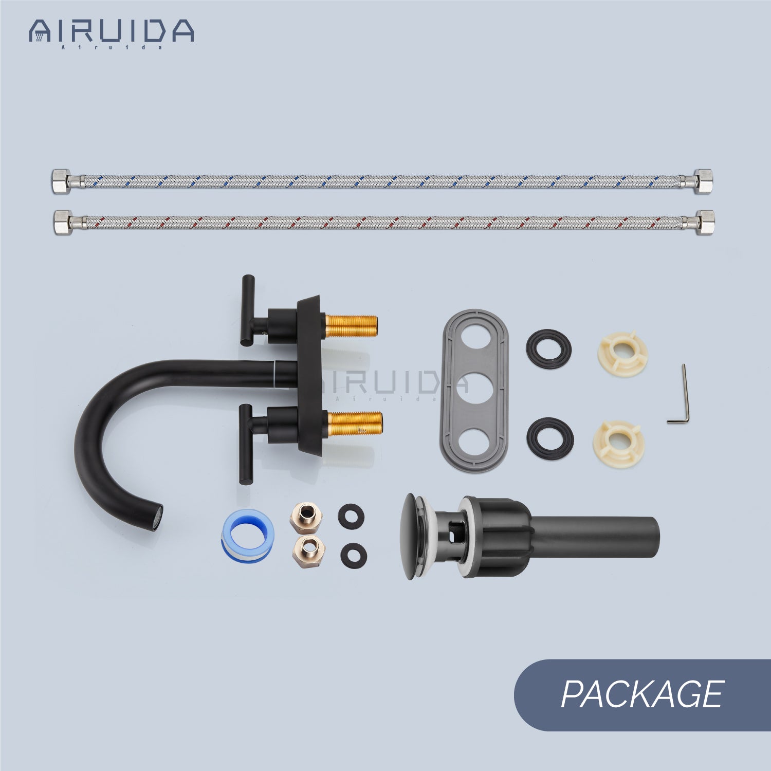 Airuida Bathroom Faucet 4 inch Centerset Two Handle Bathroom Sink Faucet 360°Swivel Spout Bathroom Faucet with Supply Hoses and Pop Up Drain Deck Mount