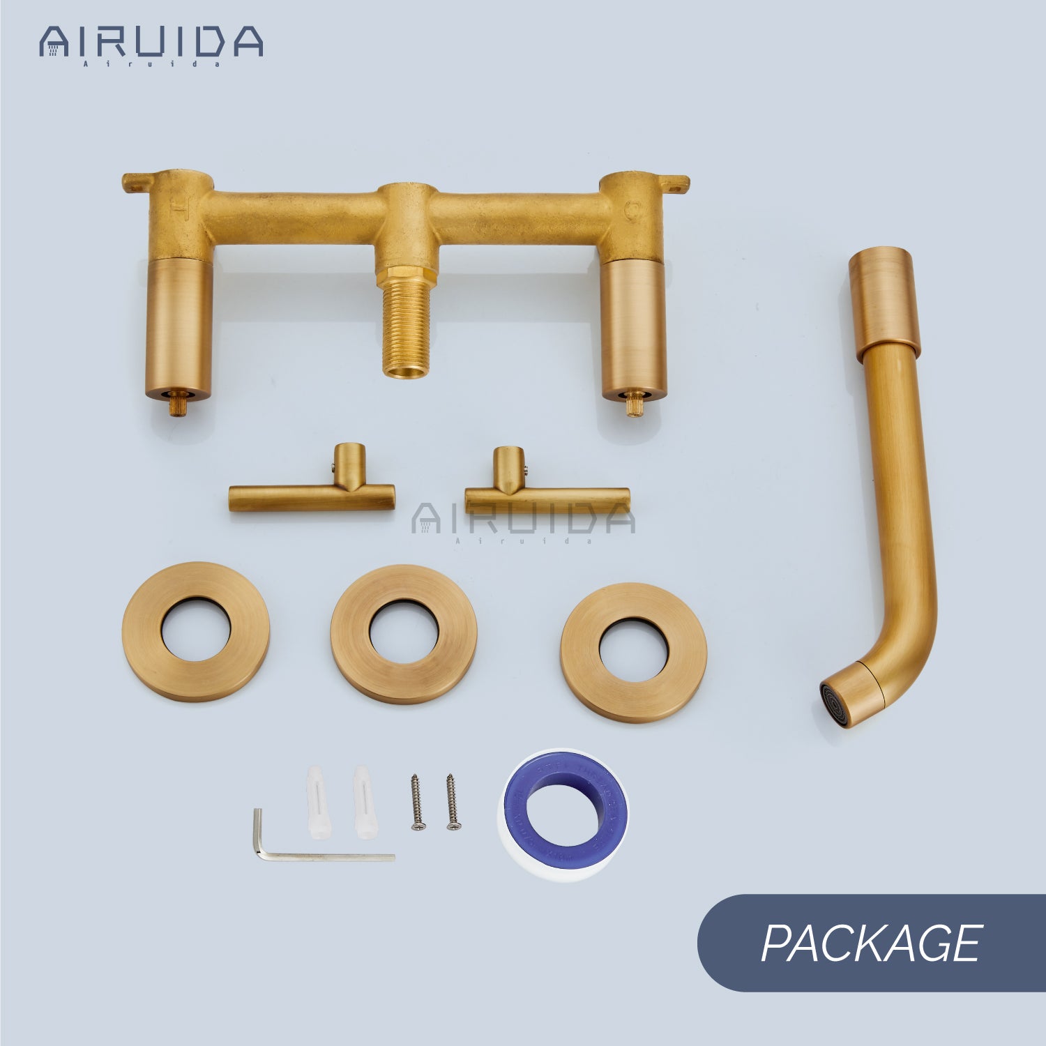 Airuida Wall Mount Bathroom Faucet Solid Brass Widespread Bathroom 360 Swivel Spout Sink Faucet Double Handles Lavatory Basin Sink Mixing Faucet with Rough in Valve