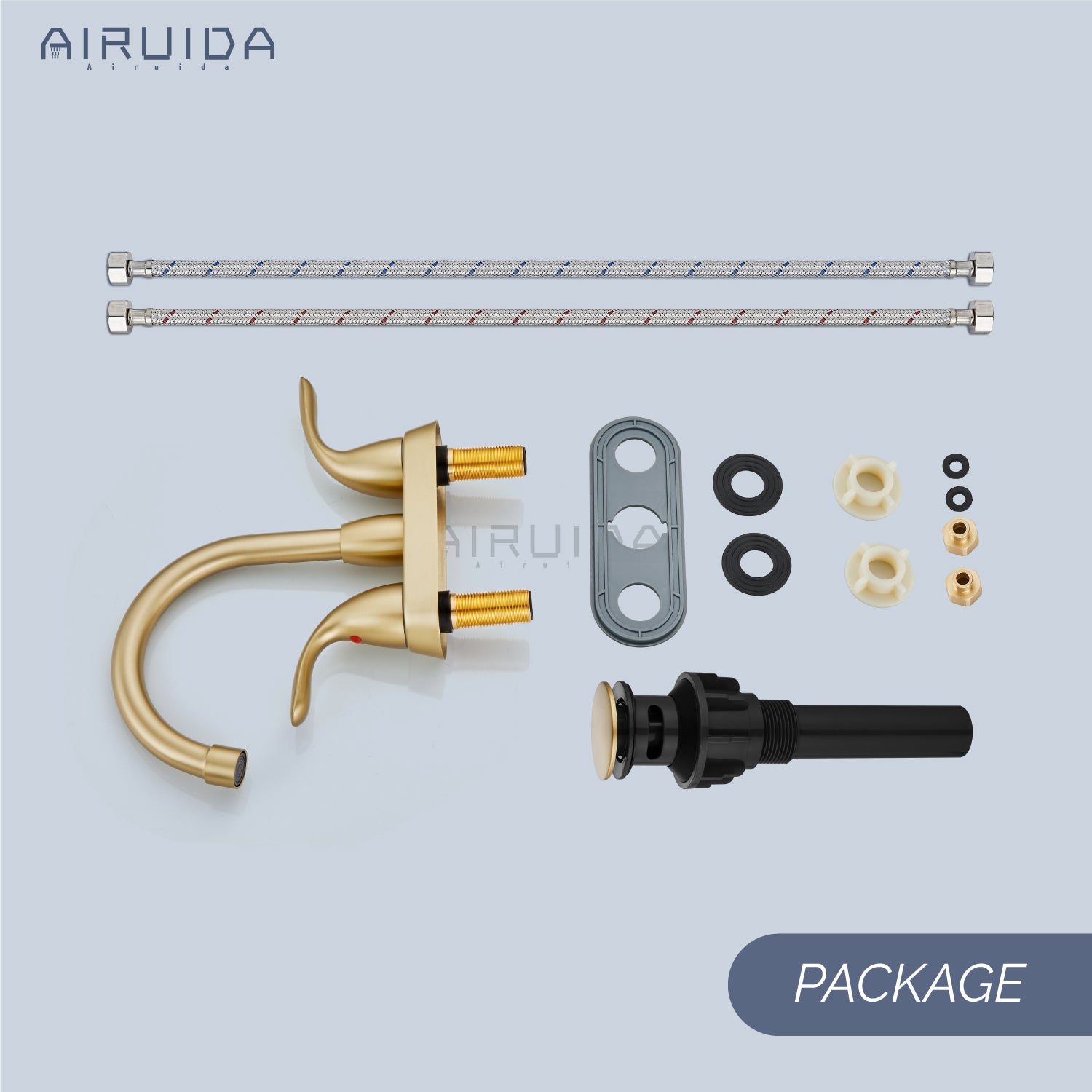 Airuida Bathroom Faucet 4 inch Centerset Two Handle Bathroom Sink Faucet 360°Swivel Spout Bathroom Faucet with Supply Hoses and Pop Up Drain Deck Mount