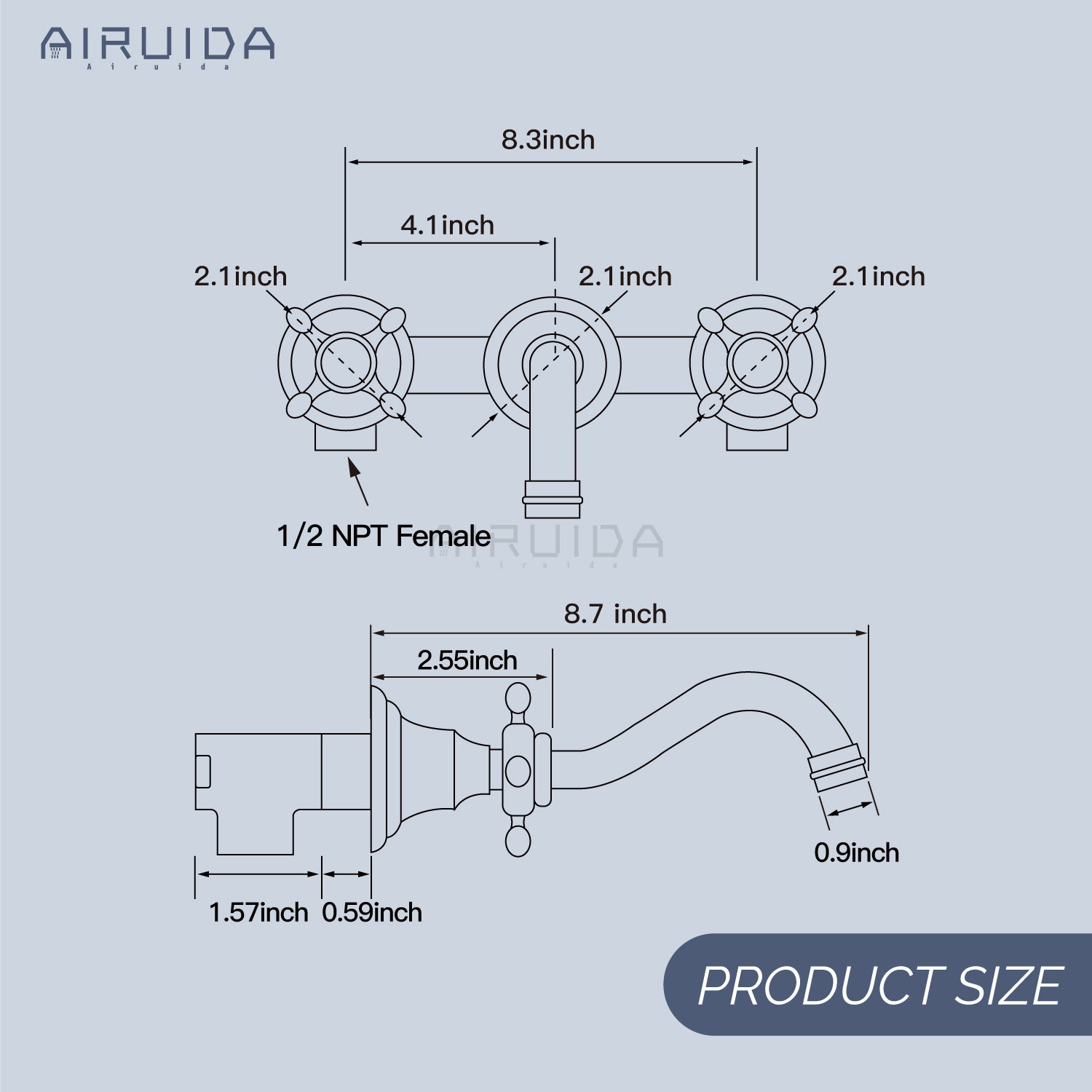 Airuida Wall Mount Faucet, Widespread Wall Mount Bathroom Sink Faucet, 360 Swivel Spout 2 Cross Knobs Handles 3 Holes Lavatory Basin Sink Mixing Faucet with Rough in Valve