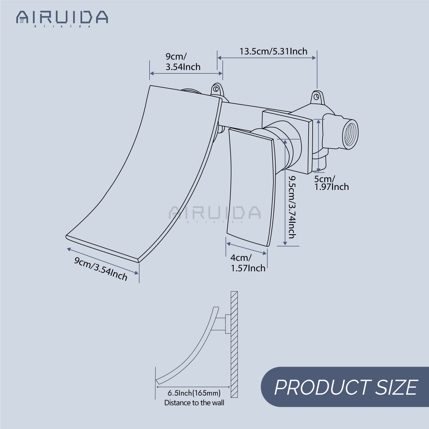 Airuida Wall Mount Wall Mount Bathtub Faucet, Tub Filler with Waterfall Tub Spout, Single Handle Bathroom Mixer Tap Brass Rough-in Valve Included