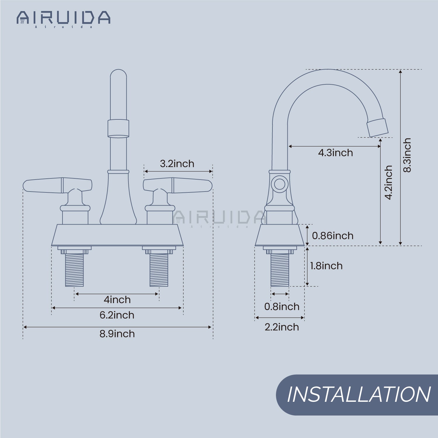 Airuida Bathroom Faucet 4 inch Centerset Two Handle Bathroom Sink Faucet 360°Swivel Spout Bathroom Faucet with Supply Hoses and Pop Up Drain Deck Mount