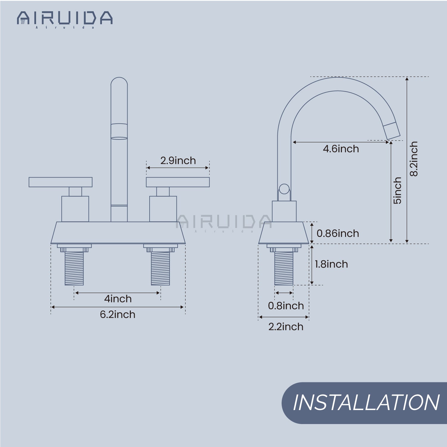 Airuida Bathroom Faucet 4 inch Centerset Two Handle Bathroom Sink Faucet 360°Swivel Spout Bathroom Faucet with Supply Hoses and Pop Up Drain Deck Mount