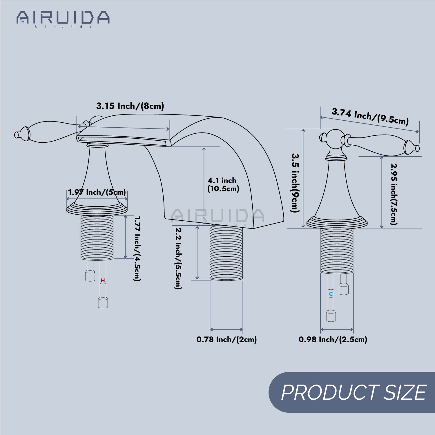 Airuida Widespread Waterfall Bathroom Faucet, Deck Mounted 8 Inch Faucet, Double Handles 3 Holes Waterfall Bathroom Faucet