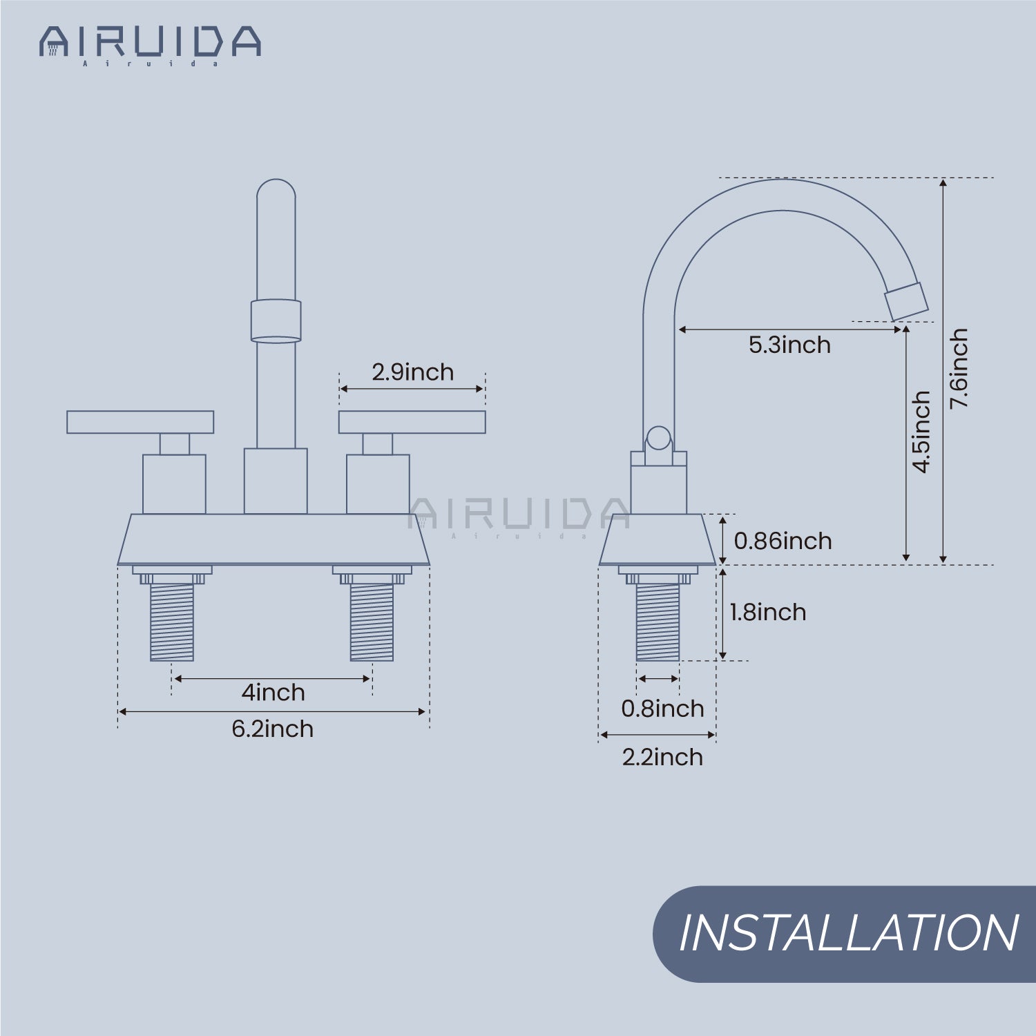 Airuida Bathroom Faucet 4 inch Centerset Two Handle Bathroom Sink Faucet 360°Swivel Spout Bathroom Faucet with Supply Hoses and Pop Up Drain Deck Mount