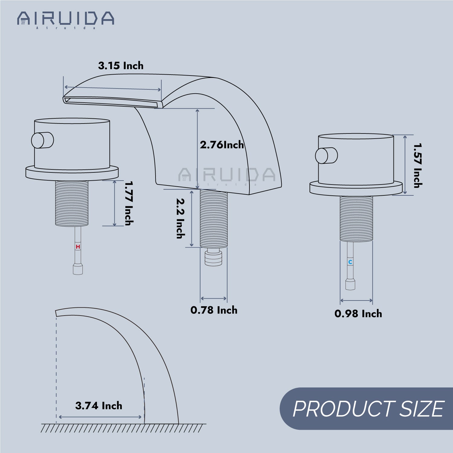 Airuida Widespread Waterfall Bathroom Faucet, Deck Mounted 8 Inch Faucet, Double Handles 3 Holes Waterfall Bathroom Faucet