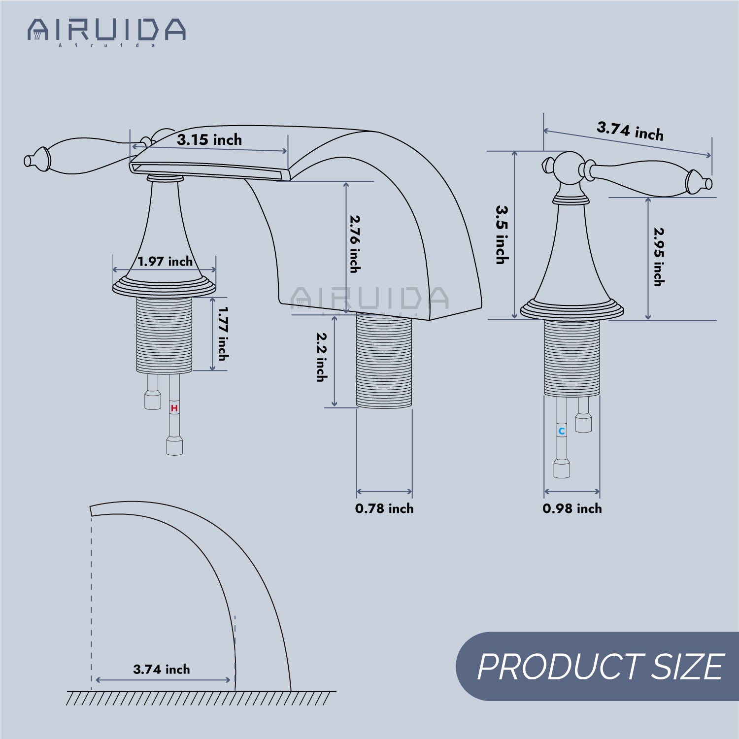 Airuida Widespread Waterfall Bathroom Faucet, Deck Mounted 8 Inch Faucet, Double Handles 3 Holes Waterfall Bathroom Faucet