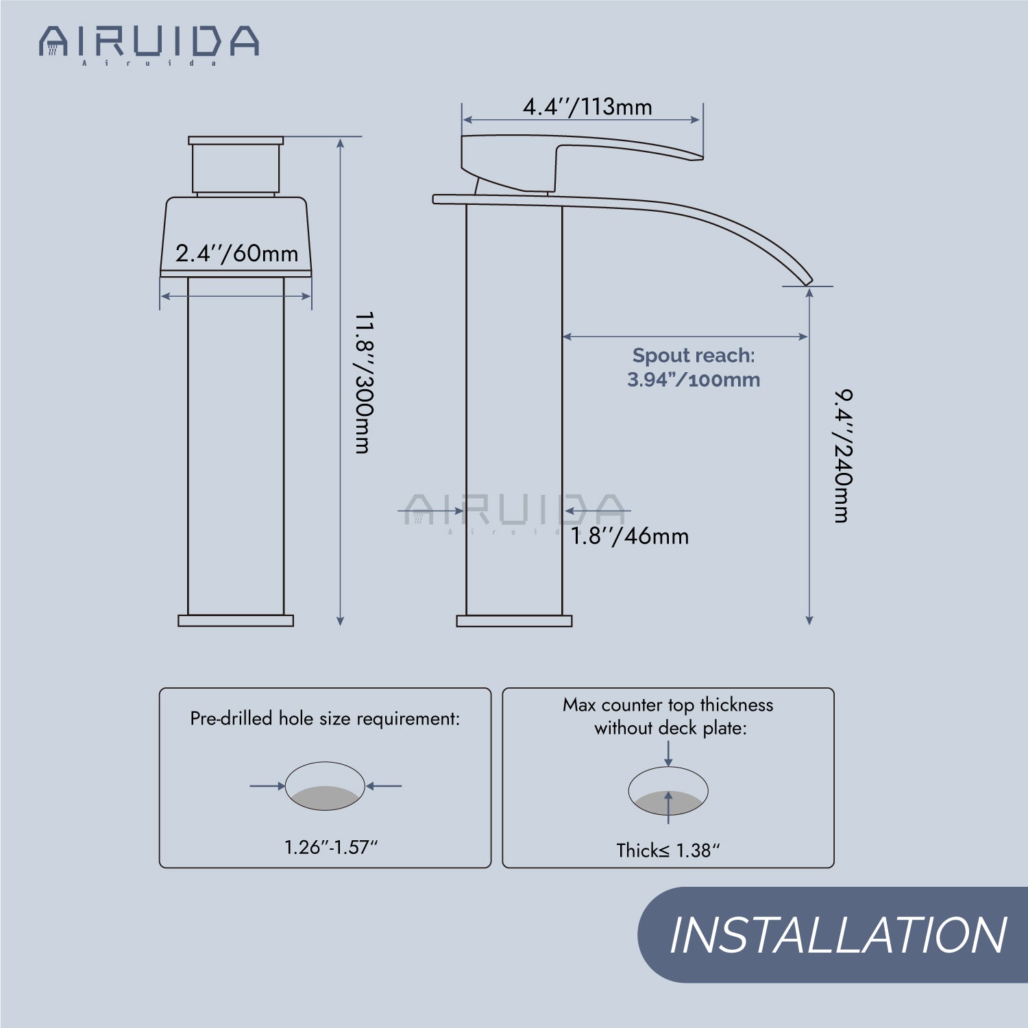 Airuida Vessel Sink Faucet Tall Waterfall Bathroom Faucet, Single Handle One Hole Mixer Bowl Tap with Large Rectangular Spout, Bar Sink Faucet Lavatory Vanity