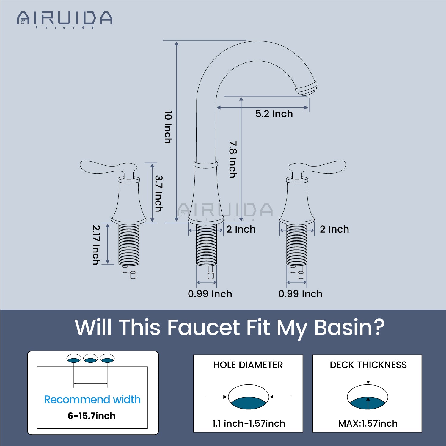 Airuida 8 Inch Widespread Bathroom Sink Faucet 2 Handles 3 Holes 360 Degree Swivel Spout Stainless Steel Lavatory Vanity Faucets Bathroom Faucets