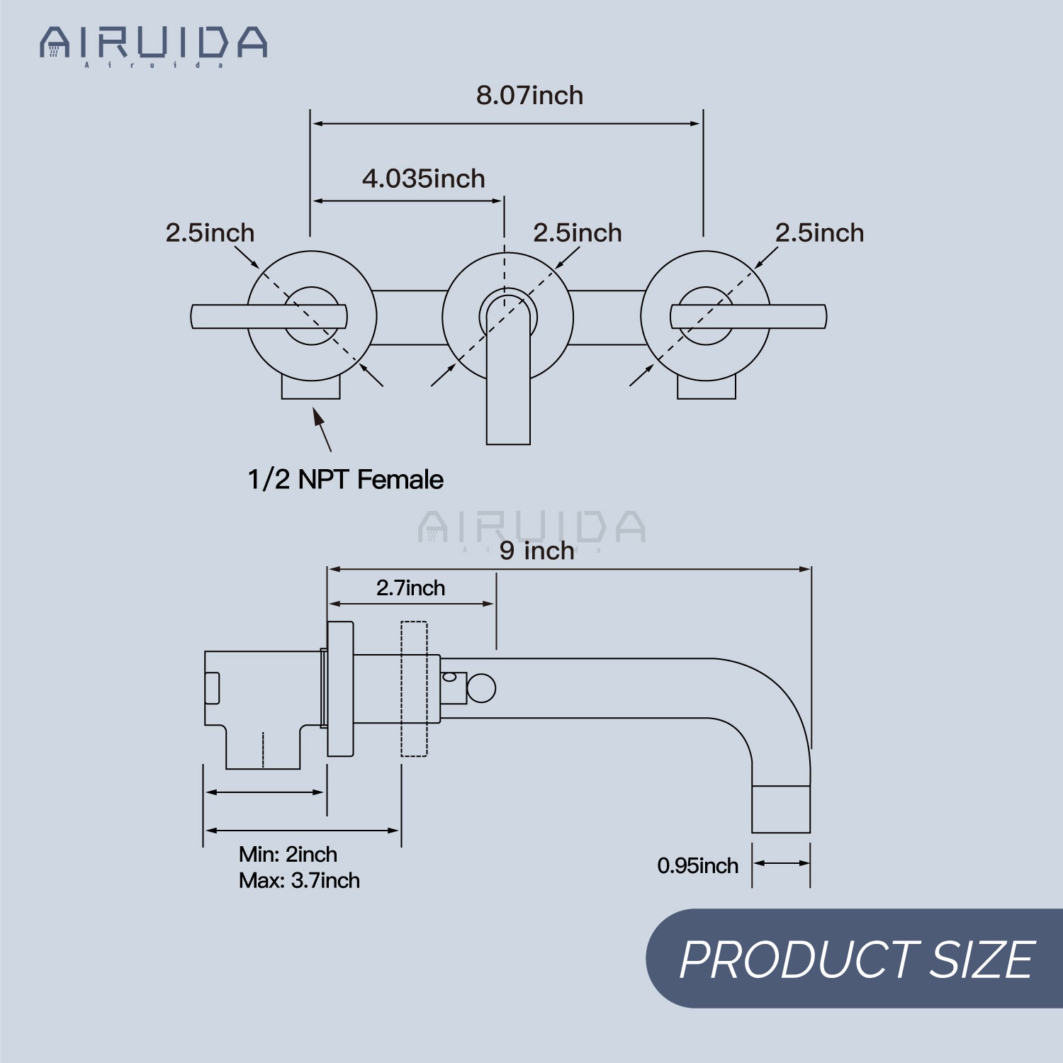 Airuida Wall Mount Bathroom Faucet Solid Brass Widespread Bathroom 360 Swivel Spout Sink Faucet Double Handles Lavatory Basin Sink Mixing Faucet with Rough in Valve