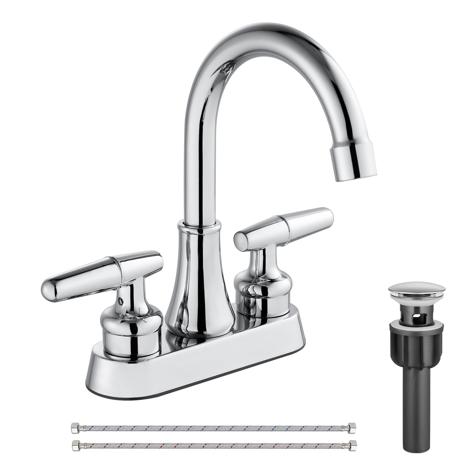 Airuida Bathroom Faucet 4 inch Centerset Two Handle Bathroom Sink Faucet 360°Swivel Spout Bathroom Faucet with Supply Hoses and Pop Up Drain Deck Mount